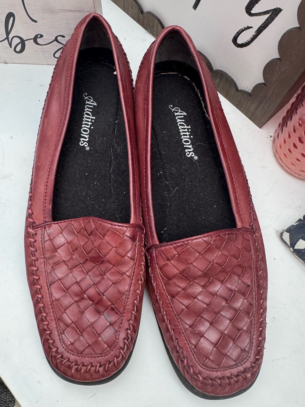 Vintage leather woven loafers size womens 7.5